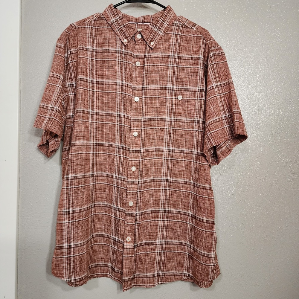 WeatherProof Vintage Washable Linen Men's Short‎ Sleeve Shirt Button Down XL